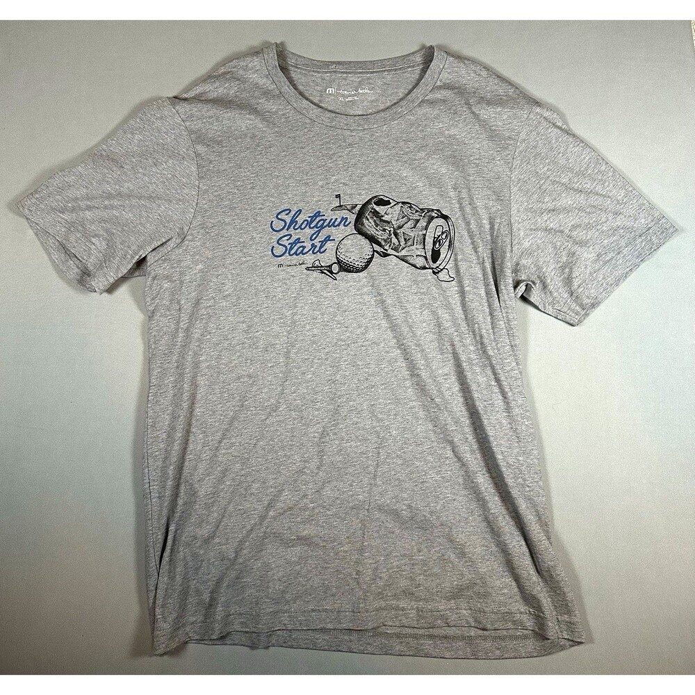 TravisMathew Shotgun Start Golf Graphic Logo Crew Neck Tee Gray Mens XL